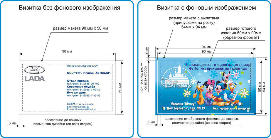 Требования к макетам визиток